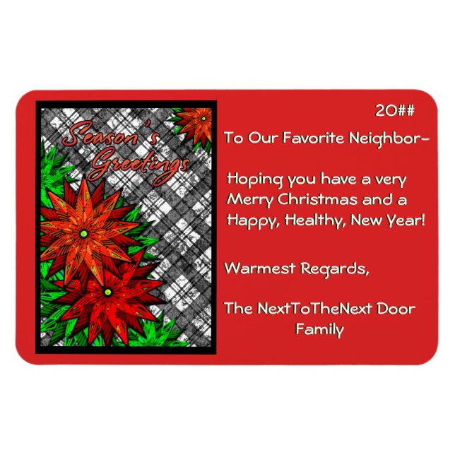 Magnet Flexible Poinsettias et Plaid (Personnalisé) (Horizontal)