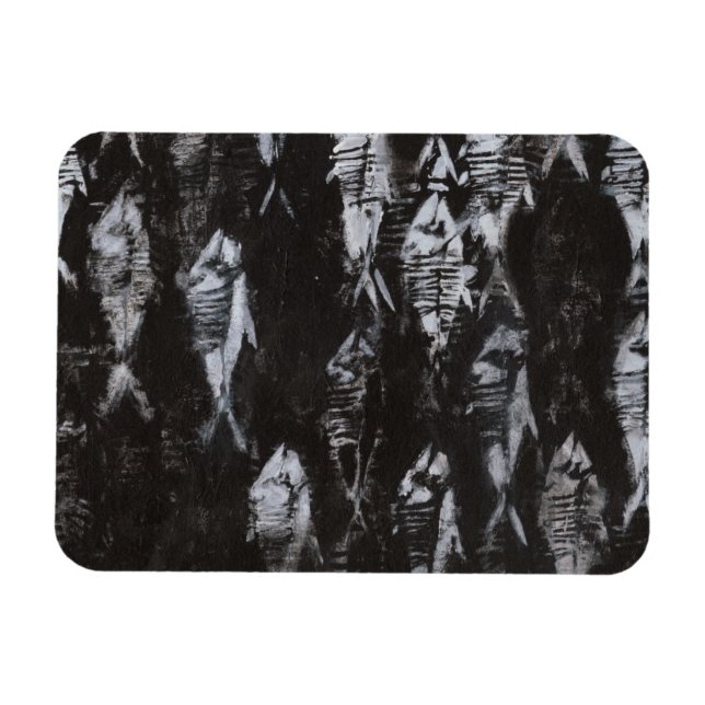 Magnet Flexible Poisson blanc fossile sur Arrière - plan noir (Horizontal)