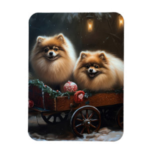 Magnet Flexible Pomeranian enneigé traîneau décoration de Noël