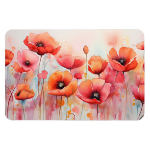 Magnet Flexible Poppies d'aquarelle rouge dans un champ