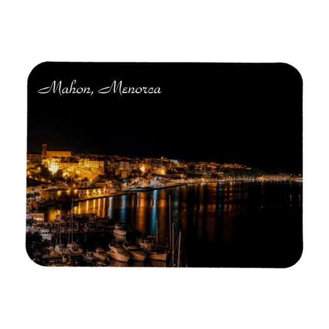 Magnet Flexible Port de Mahon la nuit - Minorque, Espagne (Horizontal)