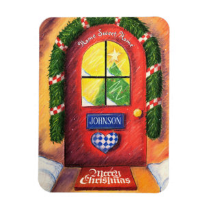 Magnet Flexible Porte rouge confortable - Joyeux Noël - Maison de