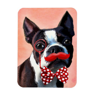 Magnet Flexible Portrait de Boston Terrier avec la cravate d'arc