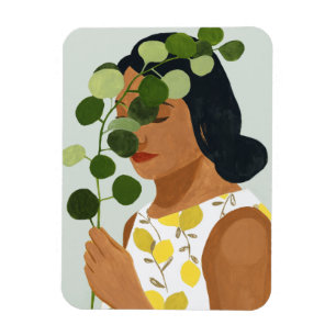 Magnet Flexible Portrait de botanique - femme avec la verdure