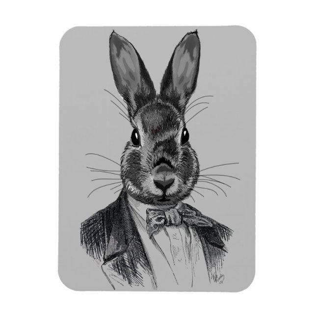 Magnet Flexible Portrait de lapin en costume (Vertical)
