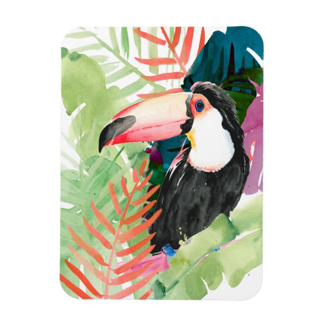 Magnet Flexible Portrait toucan avec Feuilles tropicaux (Vertical)