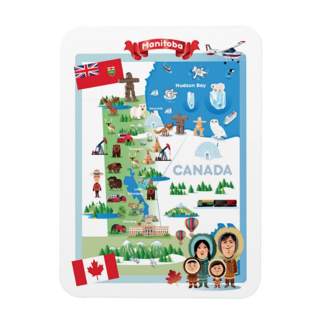 Magnet Flexible Poster de dessin du Manitoba Canada (Vertical)