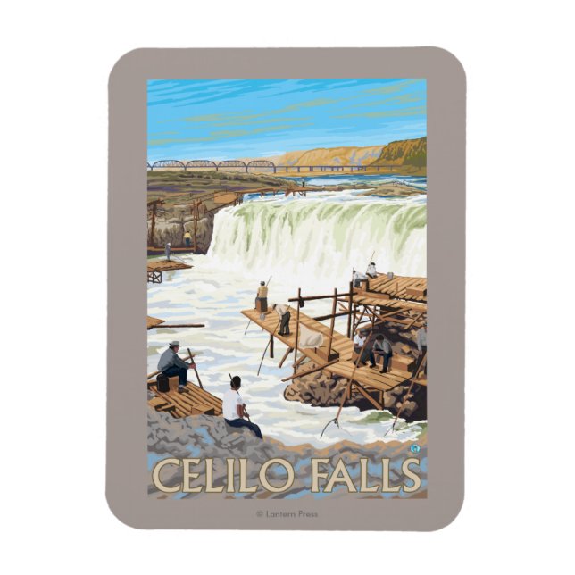 Magnet Flexible Poster du Vintage voyage de pêche de Celilo Falls (Vertical)