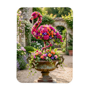 Magnet Flexible Pot de topiaire de flamant rose et fleurs tropical
