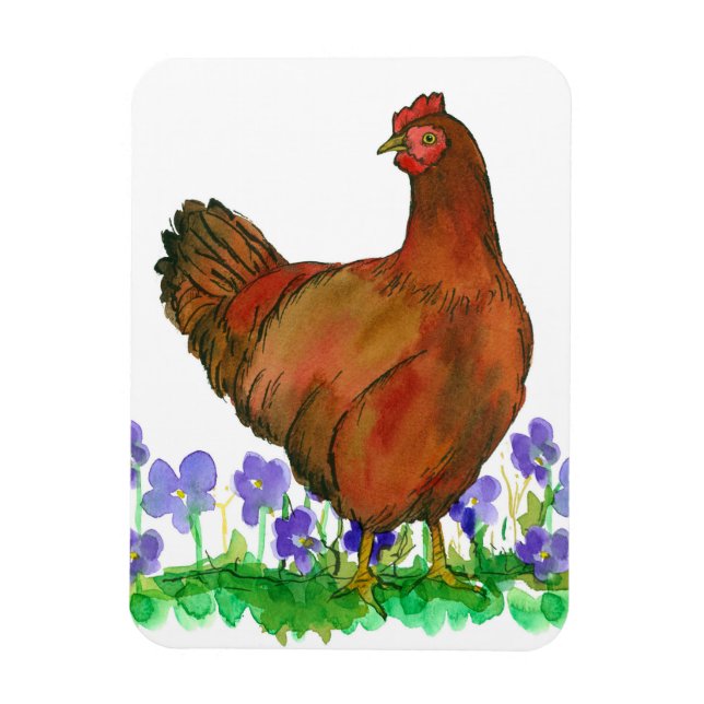 Magnet Flexible Poulet Rhode Island Aquarelle rouge Oiseau (Vertical)