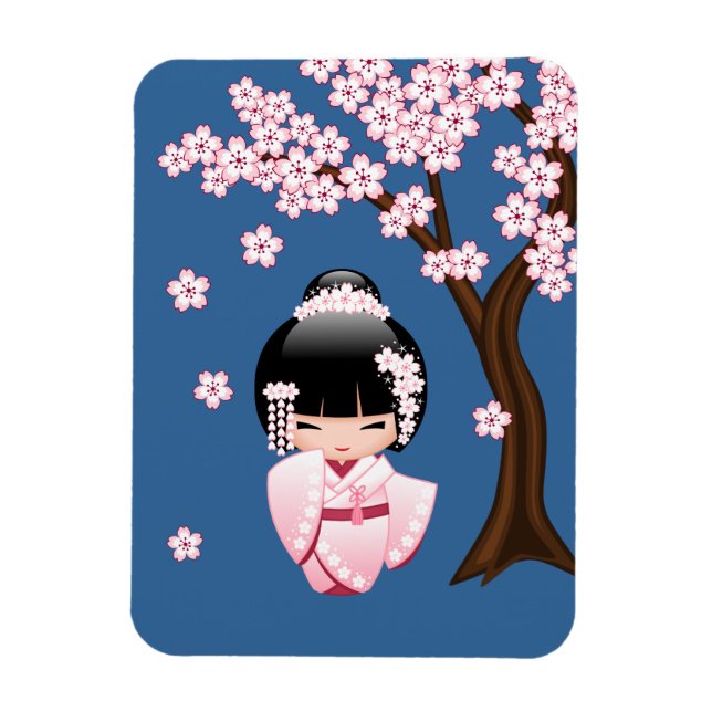 Magnet Flexible Poupée blanche Kimono Kokeshi - mignonne Geisha Gi (Vertical)