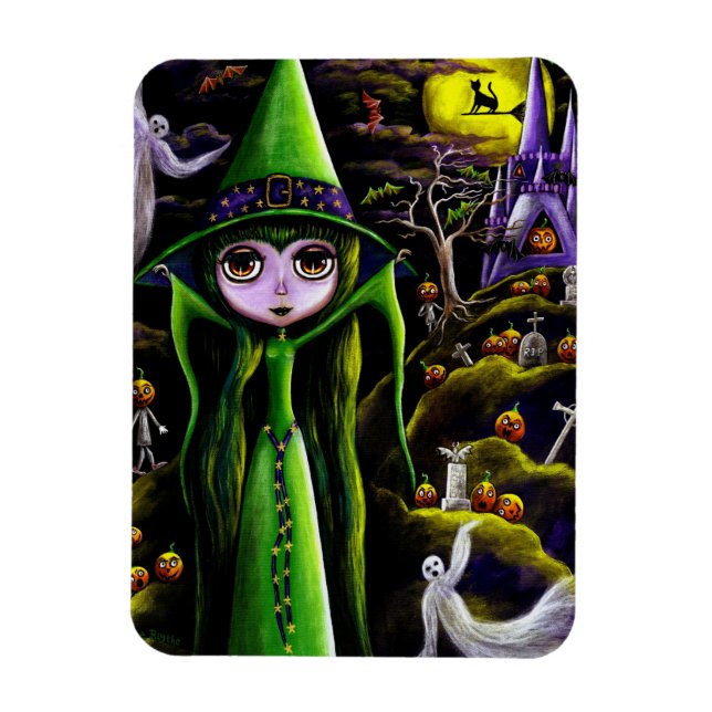 Magnet Flexible Poupée éffrayante verte sorcière Gros yeux Citroui (Vertical)
