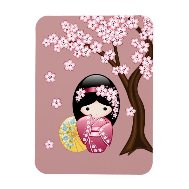 Magnet Flexible Poupée Kokeshi Printemps - Cute Geisha Japonais en (Vertical)