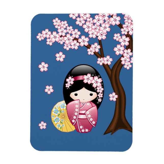 Magnet Flexible Poupée Kokeshi Printemps - Cute Geisha Japonaise s (Vertical)