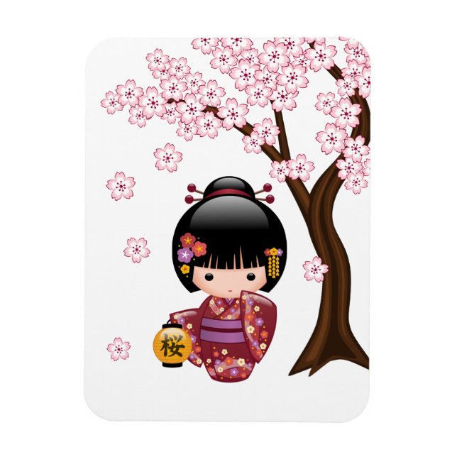 Magnet Flexible Poupée Sakura Kokeshi - jolie fille japonaise Geis (Vertical)