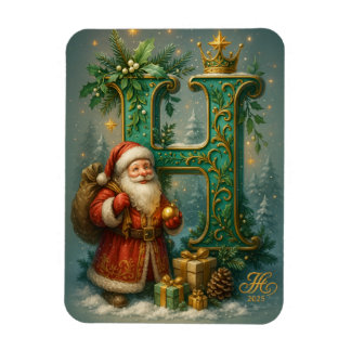 Magnet Flexible Premier H doré avec Père Noël et Couronne