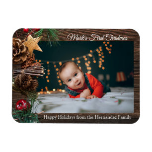 Magnet Flexible Première photo de Noël de la petite fille rustiq