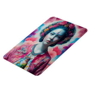 Magnet Flexible princesse aux fleurs bleues avec veste rose