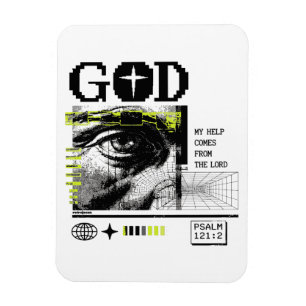 Magnet Flexible Psaume 121:2 Neon Lime Œil de Dieu CRT Glitch Art