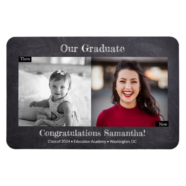 Magnet Flexible Puis et maintenant Graduate Photo Graduate (Horizontal)