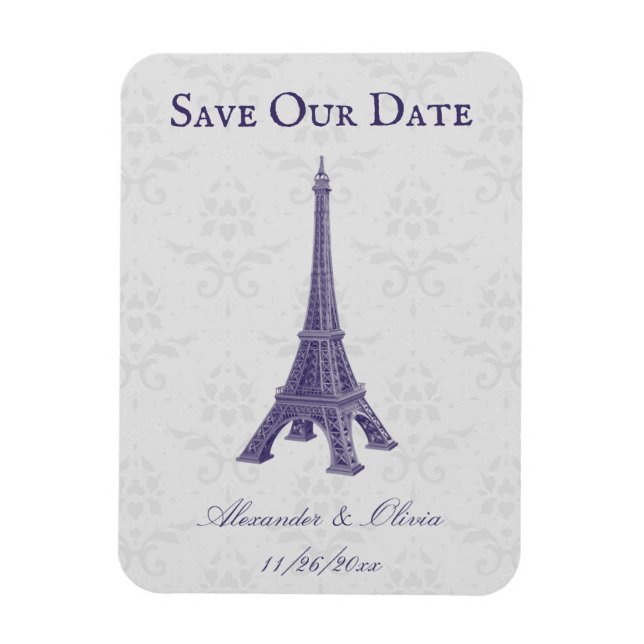 Magnet Flexible Purple Eiffel Tower Damask Enregistrer L'Aimant Da (Vertical)
