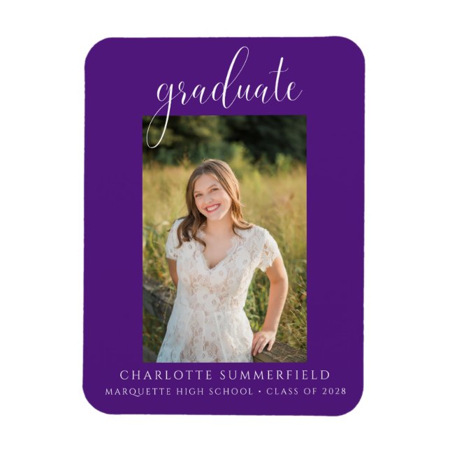 Magnet Flexible Purple Elegant Script Photo Graduation (Vertical)