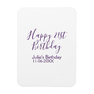 Magnet Flexible Purple heureux 21e anniversaire nom date Porte - c
