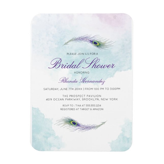Magnet Flexible Purple Peacock Invitation à la douche nuptiale (Vertical)