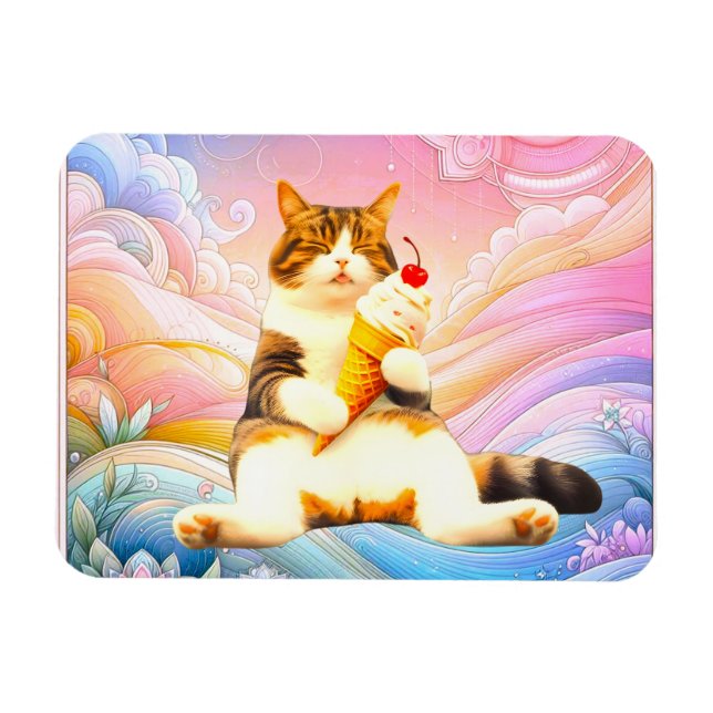 Magnet Flexible Purrfectly Asleep – Cat Holding Ice Cream Cone (Horizontal)
