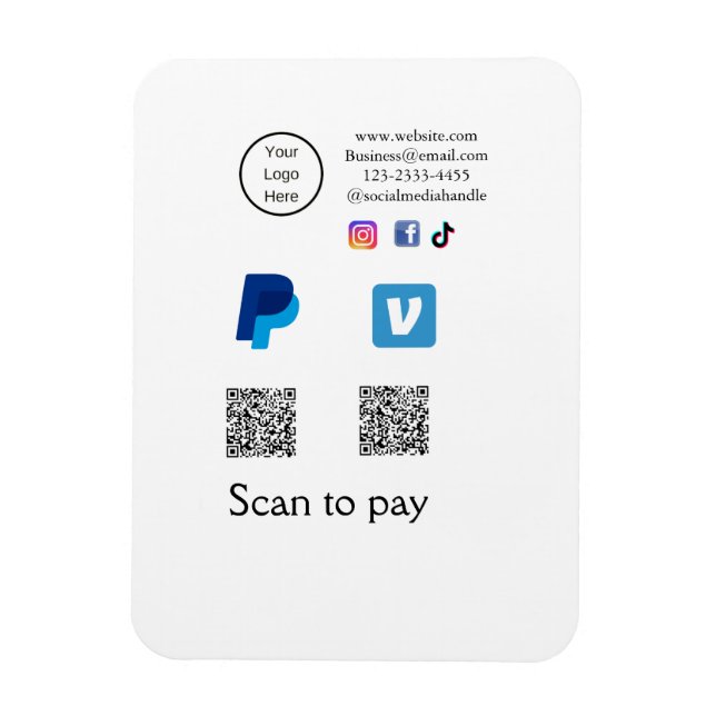 Magnet Flexible Q R code PayPal venmo scanner payer ajouter médias (Vertical)