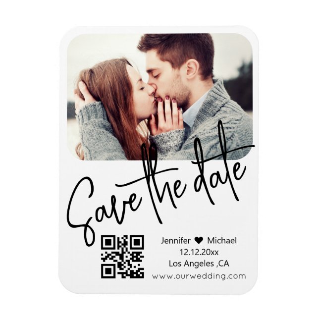 Magnet Flexible qr code moderne blanc photo mariage enregistrer la (Vertical)