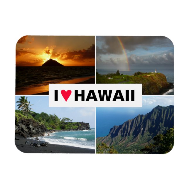 Magnet Flexible Quatre photo collage Hawaii souvenir (Horizontal)