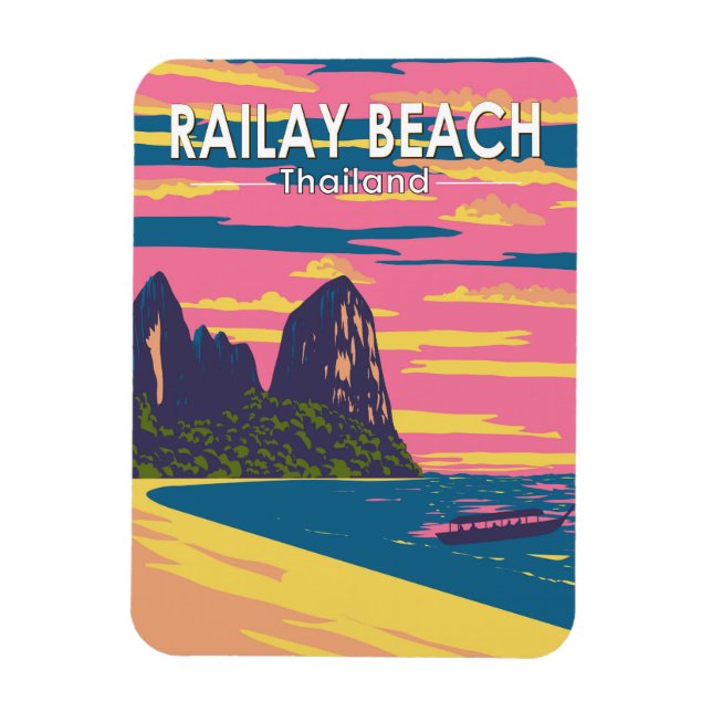 Magnet Flexible Railay Beach Thaïlande Travel Art Vintage (Vertical)