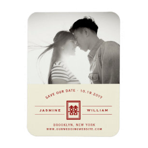 Magnet Flexible Rectangle Double Happiness Chinese Save The Date