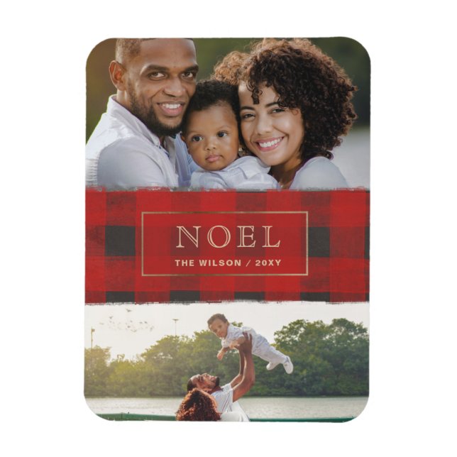 Magnet Flexible Red Buffalo Plaid Gold Frame NOEL photo multiple (Vertical)