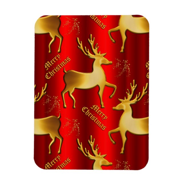 Magnet Flexible Red et Gold Reindeer Joyeux Noël (Vertical)