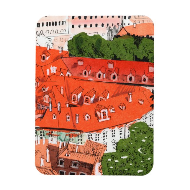 Magnet Flexible Red Roofs Prague Tchèque Cityscape Papier Collage  (Vertical)