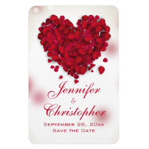 Magnet Flexible Red Rose Petals Love Heart Enregistrer la date