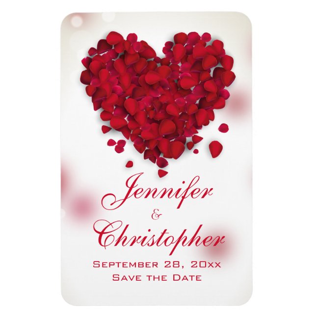 Magnet Flexible Red Rose Petals Love Heart Enregistrer la date (Vertical)