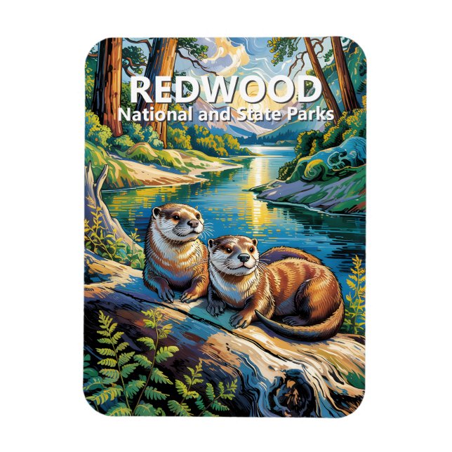Magnet Flexible Redwood National Park Animal Otters Van Gogh Style (Vertical)