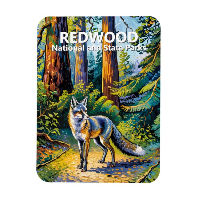 Magnet Flexible Redwood National Park Van Gogh Forest Fox Custom (Vertical)