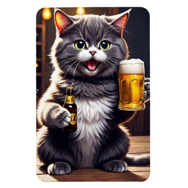 Magnet Flexible Réfrigérateur de bière de chat amusant (Vertical)