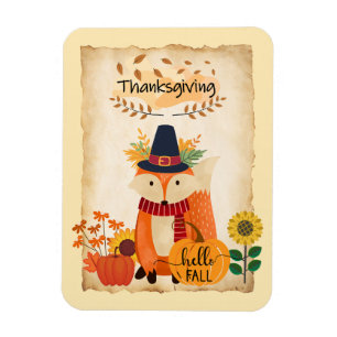 Magnet Flexible Renard d'automne Thanksgiving citrouilles et tourn