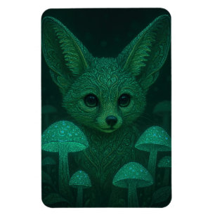 Magnet Flexible Renard Enchanté avec Champignons Bioluminescents A