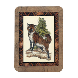 Magnet Flexible Renard rustique sur un tronc d'arbre