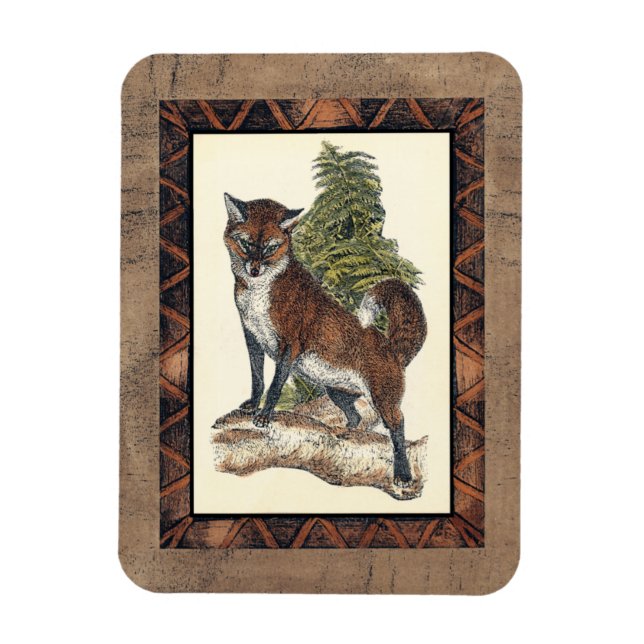 Magnet Flexible Renard rustique sur un tronc d'arbre (Vertical)