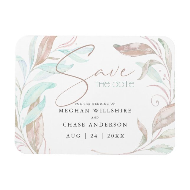 Magnet Flexible RÉSERVEZ LA DATE | Pastel Coral Aqua Feuilles (Horizontal)
