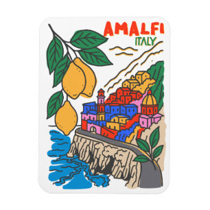 Magnet Flexible Retro Amalfi Italie Méditerranée Art Dessinée à la