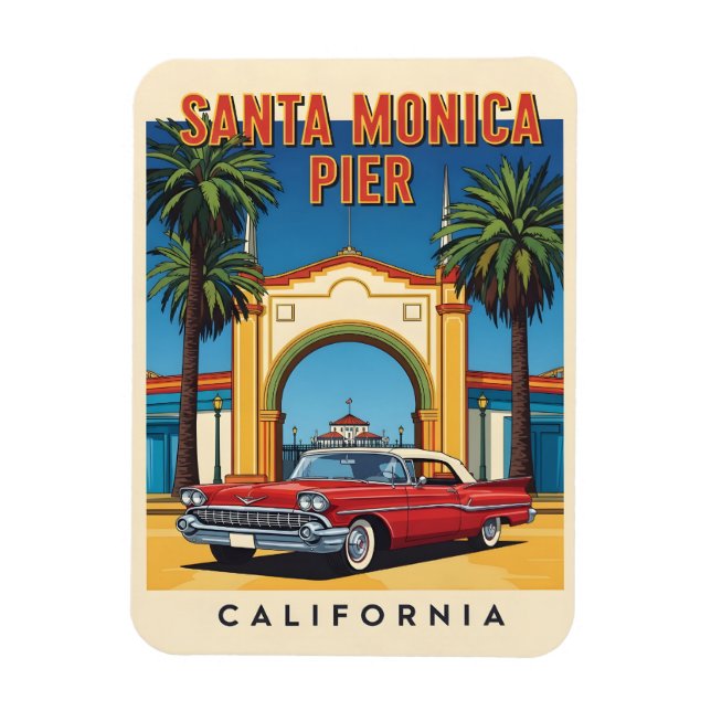 Magnet Flexible Retro California rêve Père Noël Monica Pier (Vertical)