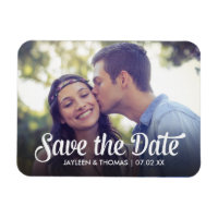 Retro White Script Enregistrer la date Full Bleed